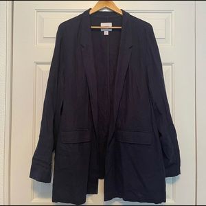 Navy Blue Open Front Linen Blazer